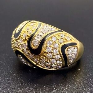 Shiny Lab Diamonds Gold Over Sterling Silver Dome Enamel Ring